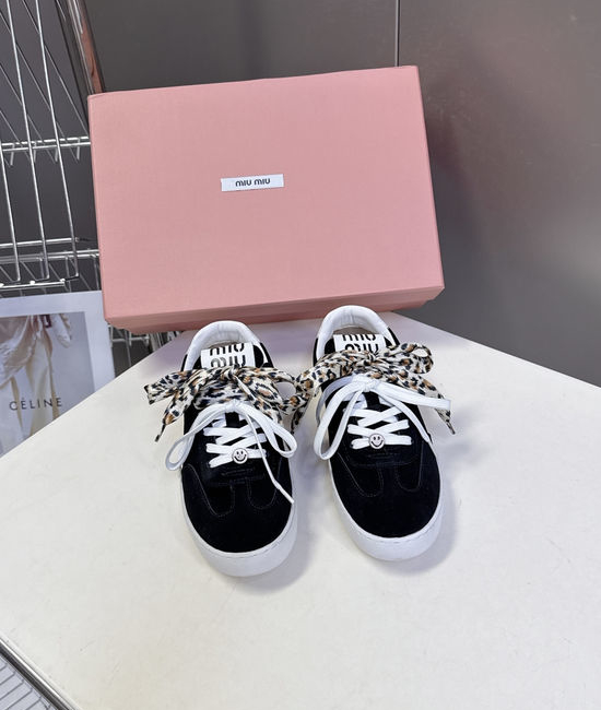 Miu Miu Double Laces DIY Decorated Retro Leather Sneakers