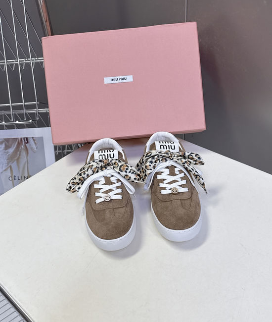 Miu Miu Double Laces DIY Decorated Retro Leather Sneakers