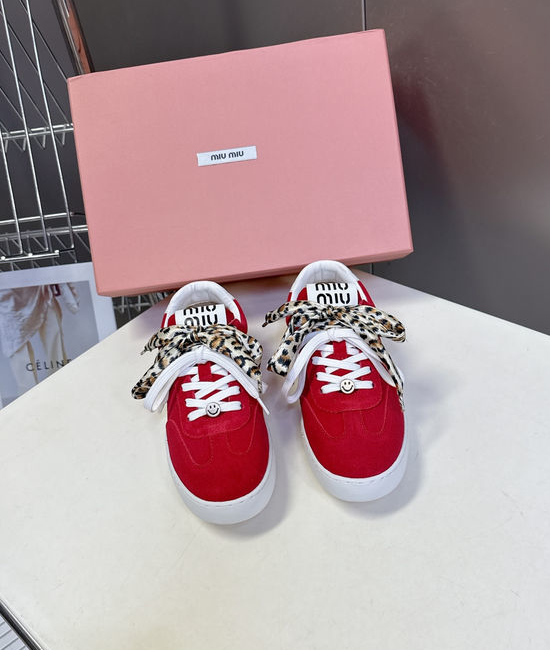 Miu Miu Double Laces DIY Decorated Retro Leather Sneakers