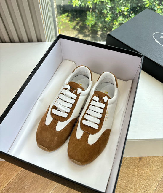 Prada Stitched Color Block Leather Casual Sneakers