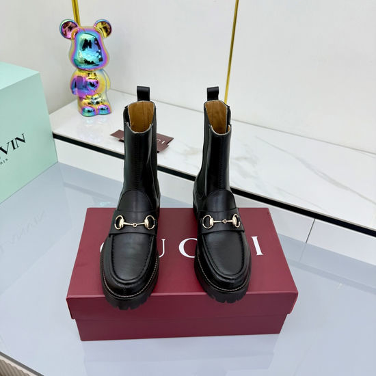 Gucci Lace-up Martin Boots with Genuine Leather Upper