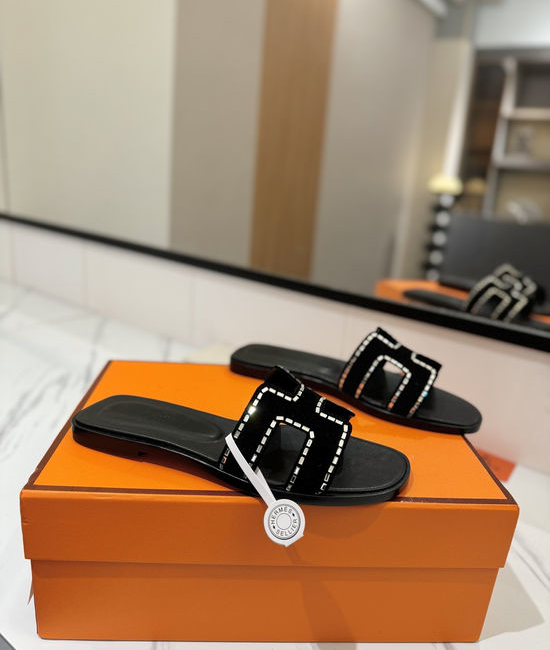 Hermes Suede Rhinestone Flat Comfortable Classic Casual Shoes