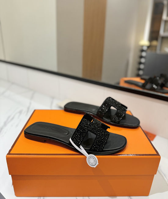 Hermes Suede Rhinestone Flat Comfortable Classic Casual Shoes