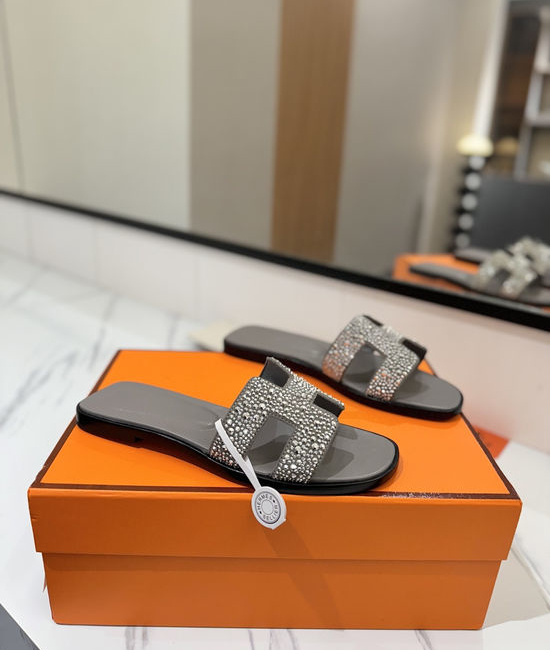 Hermes Suede Rhinestone Flat Comfortable Classic Casual Shoes