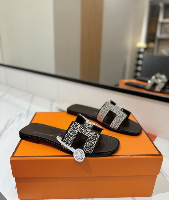 Hermes Suede Rhinestone Flat Comfortable Classic Casual Shoes