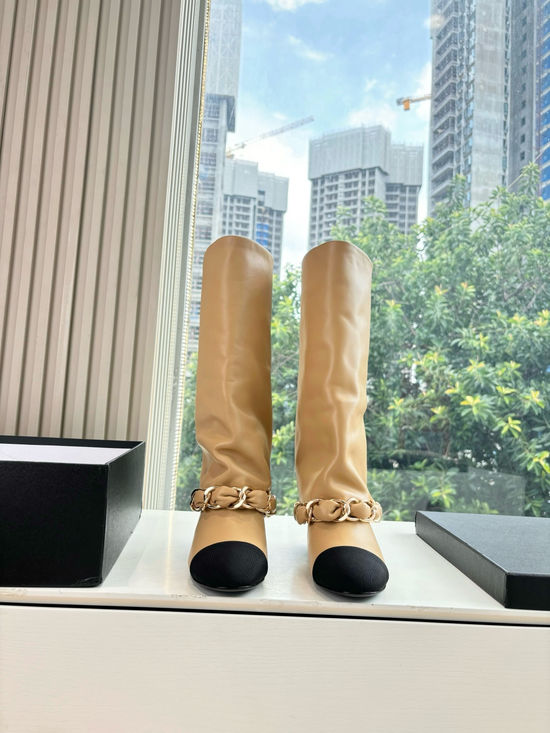 Chanel Classic Embellished Knee High Leather Riding Boots