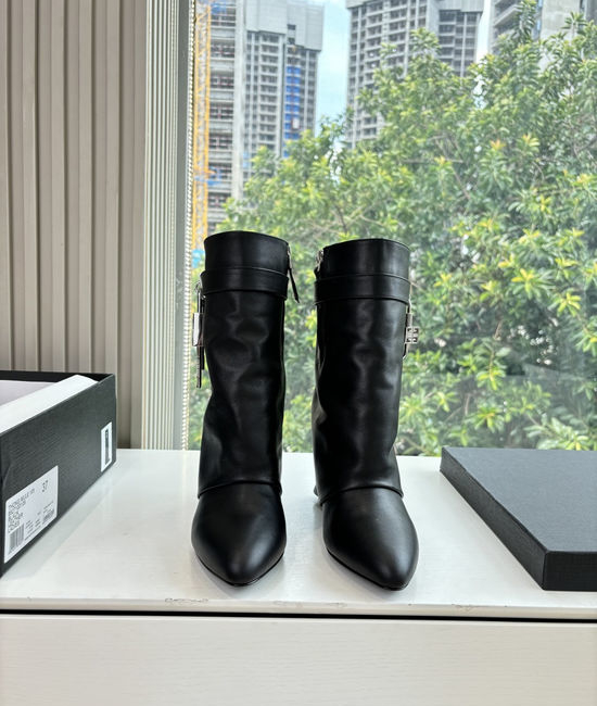 Givenchy Embroidered Leather Heeled Knee High Boots with Buckle