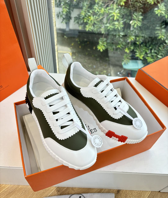 Hermes Premium Leather Fabric Upper Comfortable Casual Sneakers Durable
