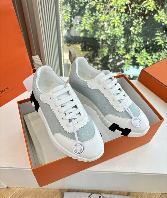 Hermes Premium Leather Fabric Upper Comfortable Casual Sneakers Durable