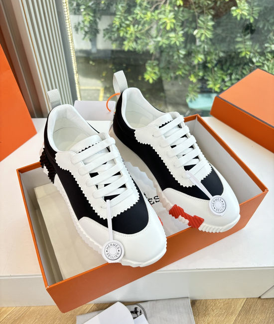 Hermes Premium Leather Fabric Upper Comfortable Casual Sneakers Durable