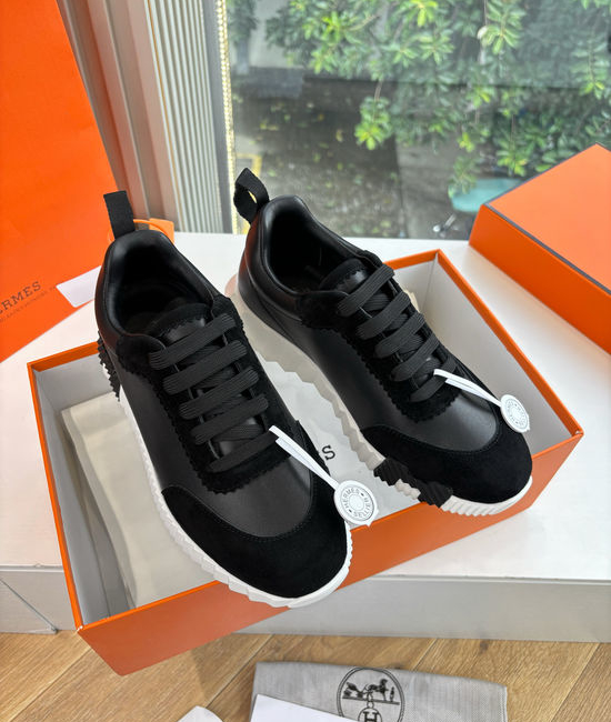 Hermes Premium Leather Comfortable Versatile Casual Sneakers Fashionable