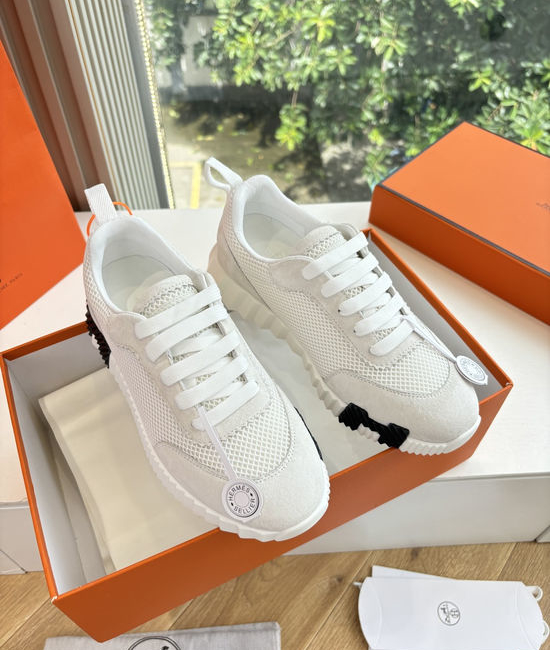 Hermes Breathable Leather Mesh Upper Comfortable Casual Sneakers Durable