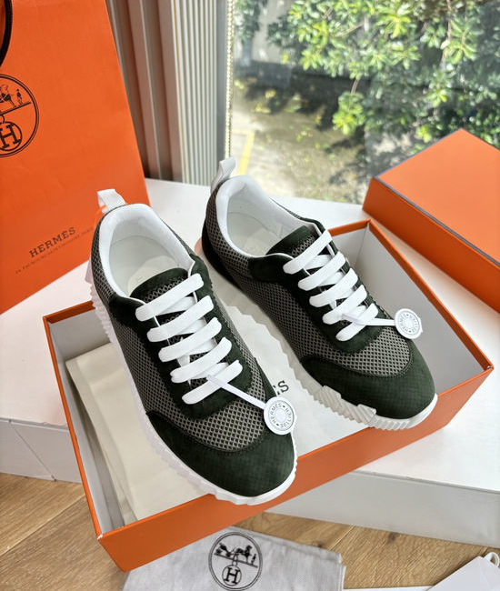 Hermes Breathable Leather Mesh Upper Comfortable Casual Sneakers Durable