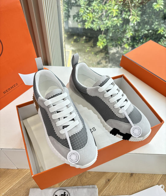 Hermes Breathable Leather Mesh Upper Comfortable Casual Sneakers Durable