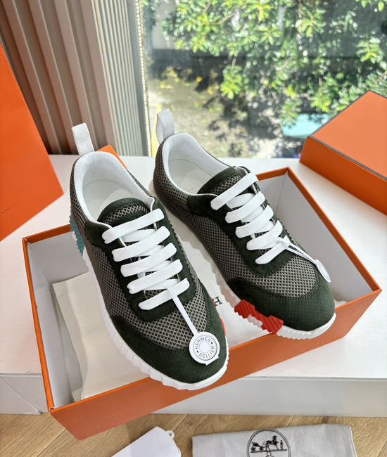 Hermes Breathable Leather Mesh Upper Comfortable Casual Sneakers Durable