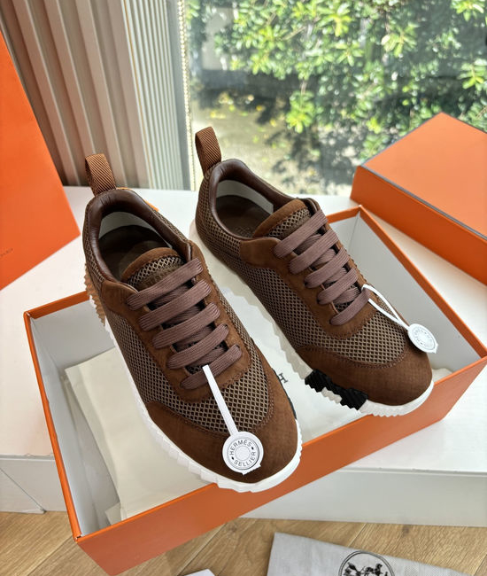 Hermes Breathable Leather Mesh Upper Comfortable Casual Sneakers Durable