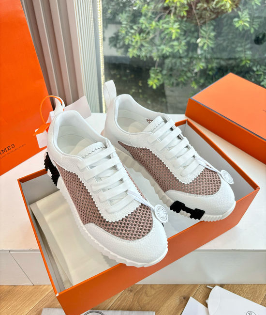 Hermes Breathable Leather Mesh Upper Comfortable Casual Sneakers Durable