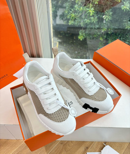Hermes Breathable Leather Mesh Upper Comfortable Casual Sneakers Durable