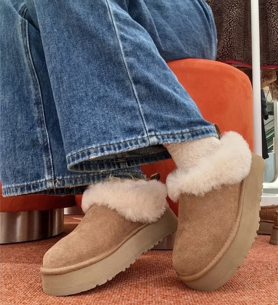 UGG Fleece Lined Suede Ankle Boots With Thick Rubber Sole