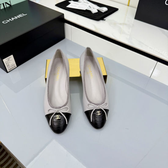Chanel Classic Two Tone Genuine Leather Ballet Flats