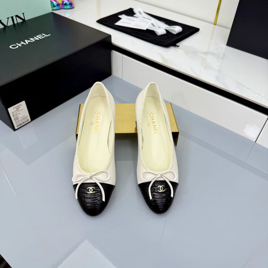 Chanel Classic Two Tone Genuine Leather Ballet Flats