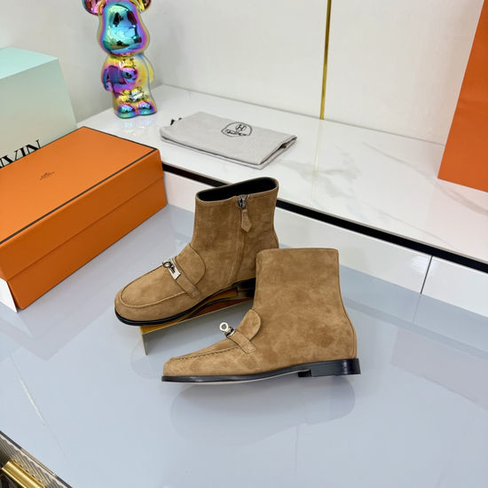 Hermes Classic Buckle Short Boots Soft Leather Lining