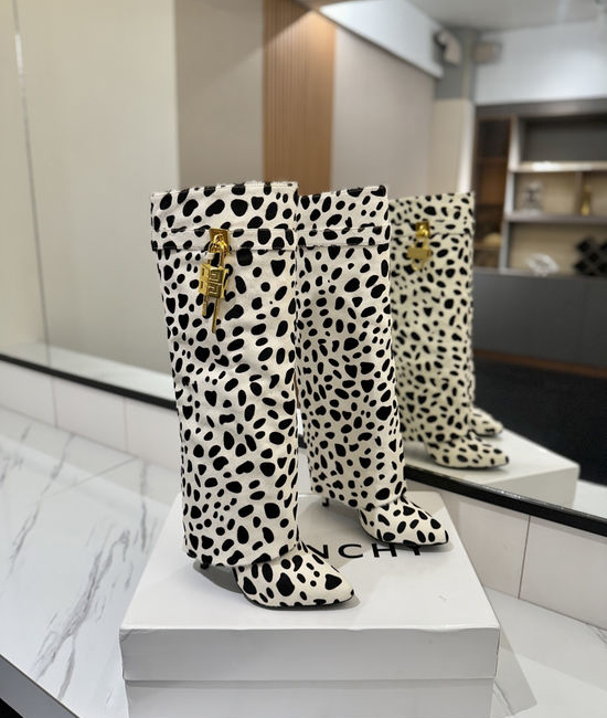 Givenchy Luxury Horse Hair High Heel Tall Boots with Lock Detail