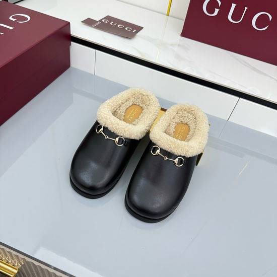 Gucci Suede Horsebit Wool Lined Casual Mules