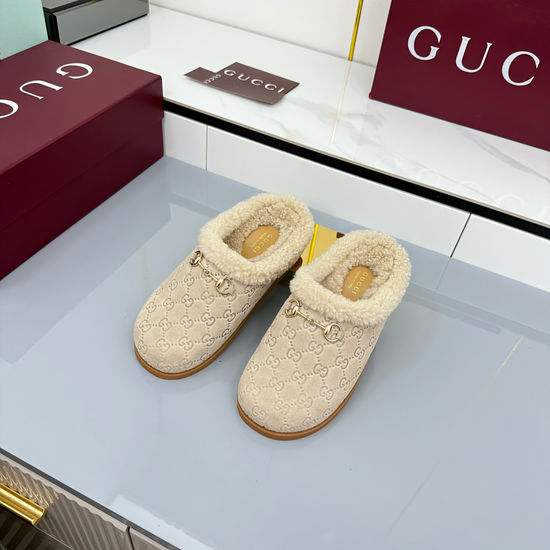 Gucci Suede Horsebit Wool Lined Casual Mules