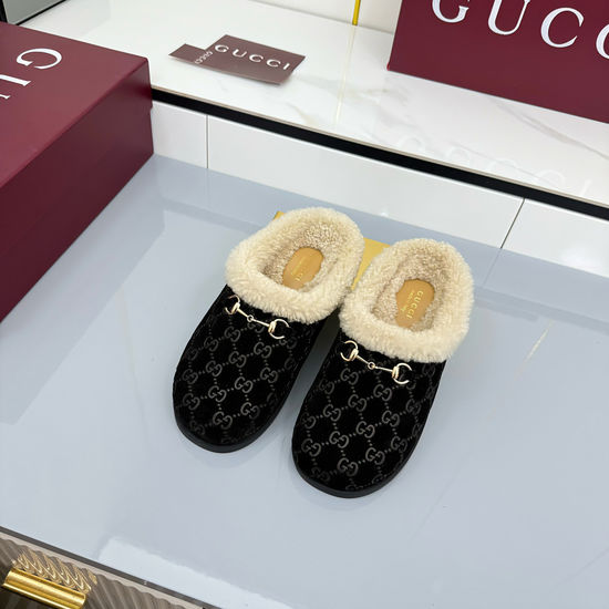 Gucci Suede Horsebit Wool Lined Casual Mules