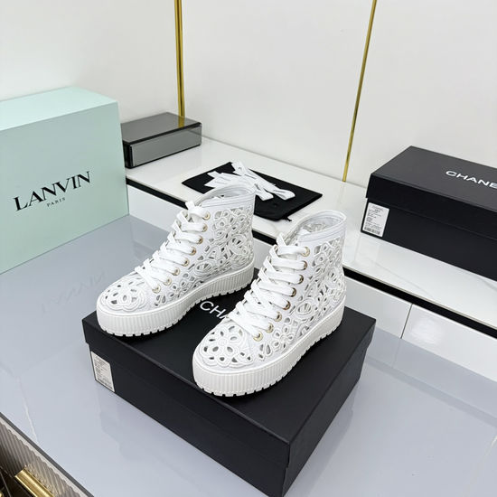 Chanel Embroidered Cutout Ankle Boots with Comfortable Rubber Sole