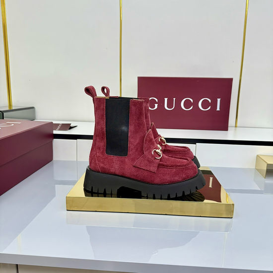 Gucci Coffee Suede Ankle Boots with Horsebit Accent