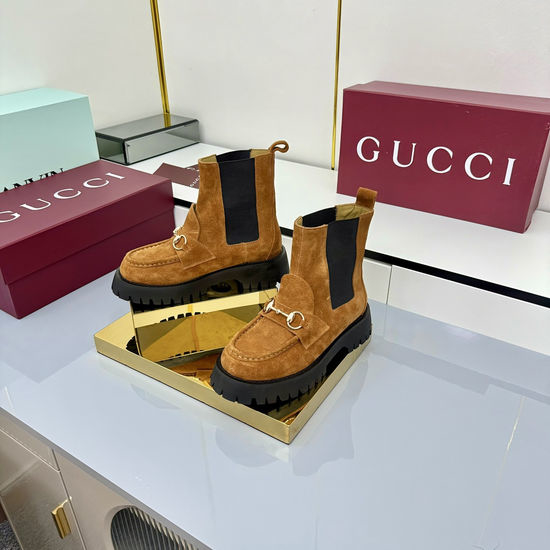 Gucci Coffee Suede Ankle Boots with Horsebit Accent