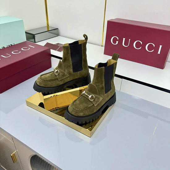 Gucci Coffee Suede Ankle Boots with Horsebit Accent