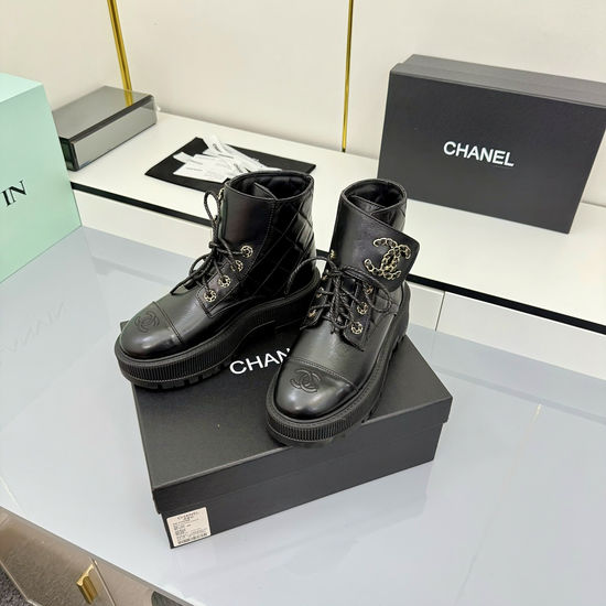 Chanel Elegant Embroidered Cutout Cowhide Short Ankle Boots