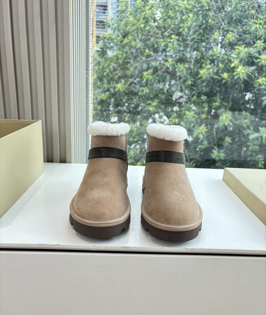 Brunello Cucinelli Warm Suede Shearling Lined Comfort Winter Ankle Boots