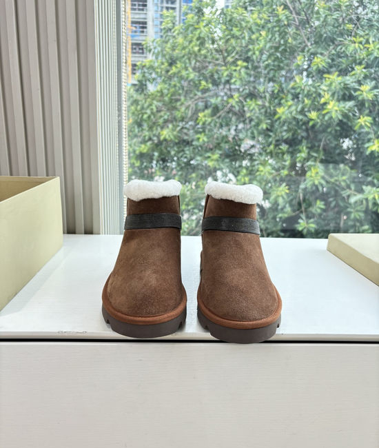 Brunello Cucinelli Warm Suede Shearling Lined Comfort Winter Ankle Boots