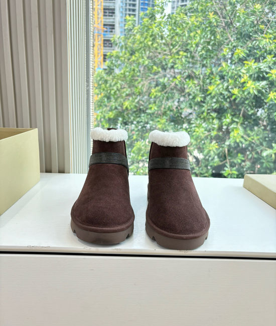 Brunello Cucinelli Warm Suede Shearling Lined Comfort Winter Ankle Boots