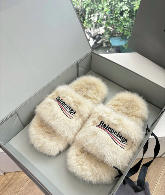 Balenciaga Chic Lace-Up Faux Fur Slippers with Vintage Hardware