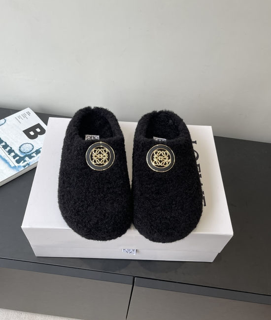 Loewe Curly Fur Slip-on Slides Comfortable Soft Sole