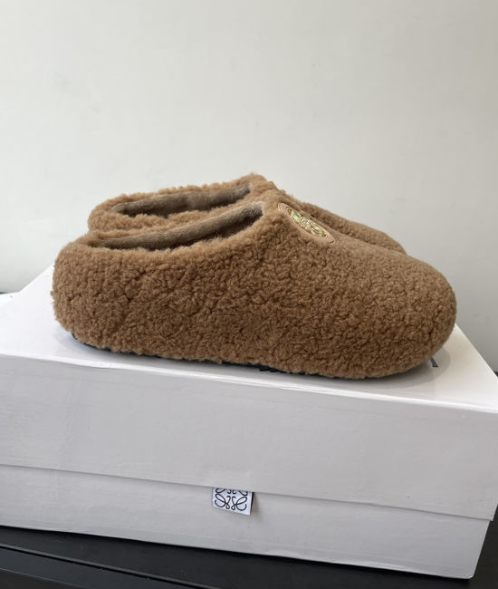 Loewe Curly Fur Slip-on Slides Comfortable Soft Sole