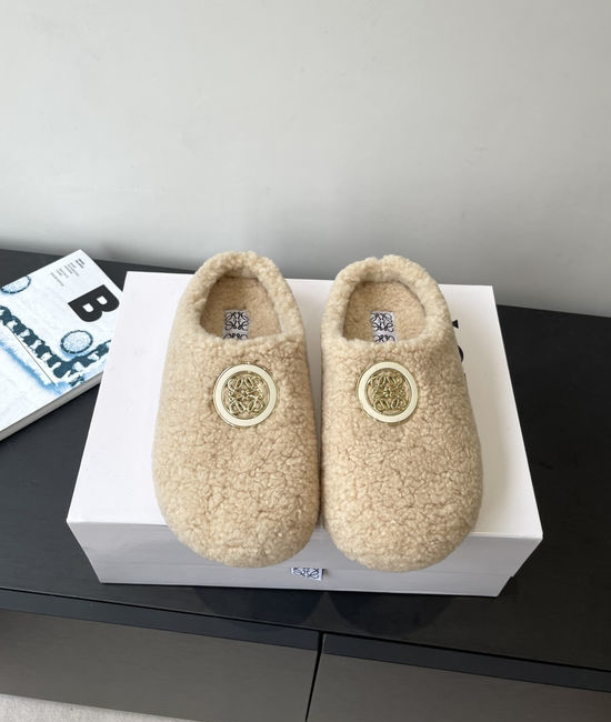 Loewe Curly Fur Slip-on Slides Comfortable Soft Sole