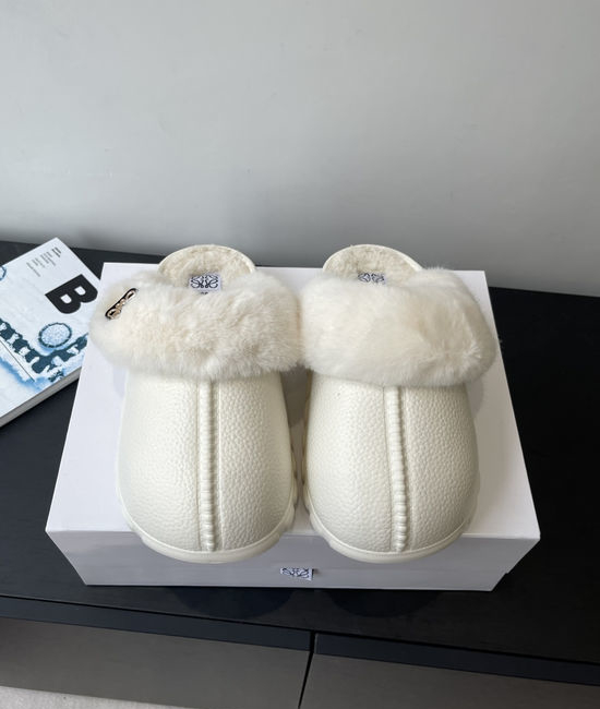 Loewe Shearling Lined Leather Clog Slippers Comfort Warm