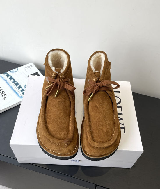 Loewe Suede Wool Lined Ankle Boots Casual Comfortable Shoes
