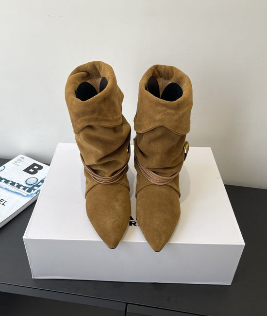 Isabel Marant Suede Kitten Heel Foldable Ankle Boots with Straps