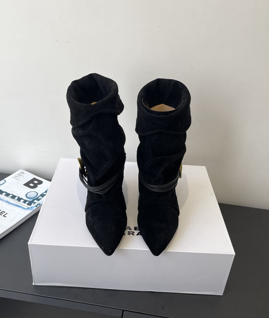 Isabel Marant Suede Kitten Heel Foldable Ankle Boots with Straps