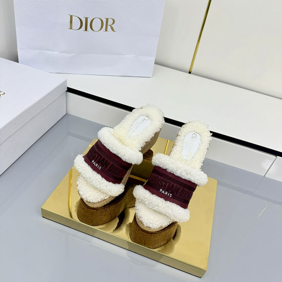 Christian Dior Embroidered Striped Platform Slides with Padded Insole