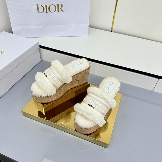 Christian Dior Embroidered Striped Platform Slides with Padded Insole