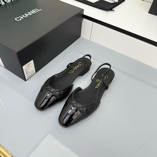 Chanel Elegant Slingback Two-tone Premium Leather Sole Flat Shoes