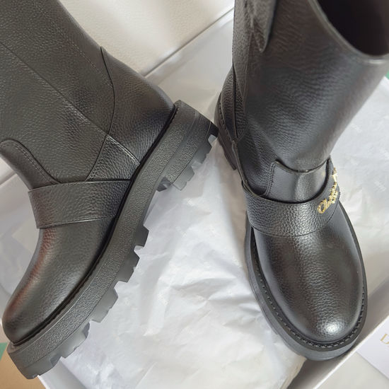 Christian Dior CD Grain Leather Chunky Sole Ankle Boots with Metal Decor